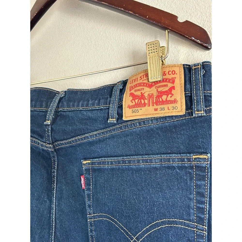 Levi Strauss 505 Regular Men's Straight Leg Denim Jeans Dark Wash 38x30 L-18